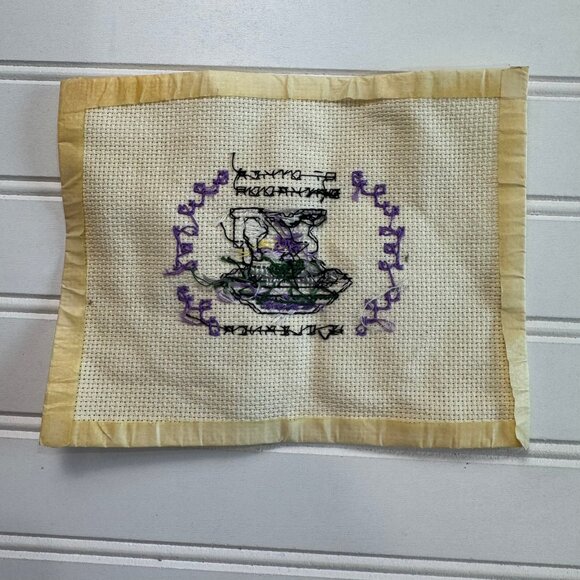 Vintage unframed finished crosstitch "My Other Bathroom Is Cleaner" - Picture 4 of 5